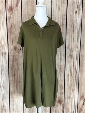 Fair Indigo Olive Green Polo Tunic Dress with Button Placket Size Large